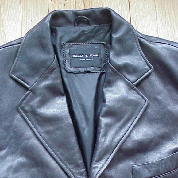 Black Leather Blazer Jacket Coat Size L/Large Men's - Sally & John New York - Picture 4 of 7